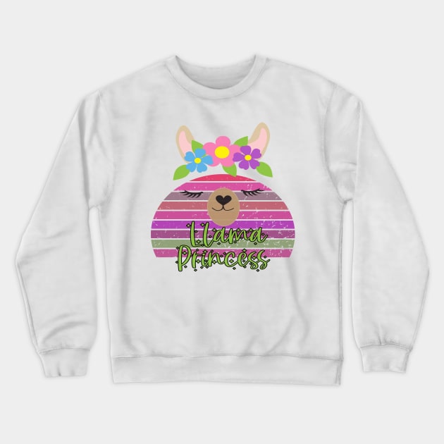 Vintage Llama Face Design - Llama Princess Crewneck Sweatshirt by Animal Specials